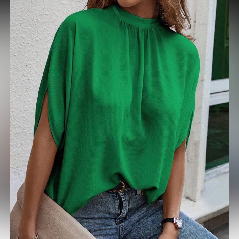 Boho Green Keyhole Crisscross Overlap Top Blouse Shirt S, M, L, XL - Picture 1 of 4
